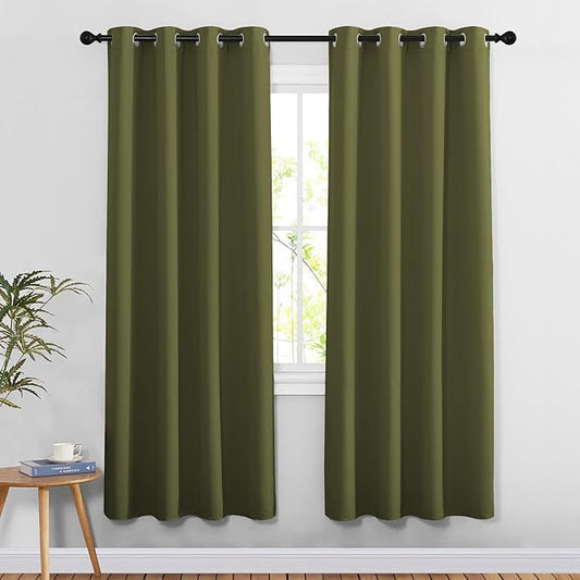 NICETOWN Olive Room Darkening Doorway Curtains 78 inches Long, Grommet Light Blocking Window Treatments Sound Reducing Privacy Drapes for Living Room/Bedroom, 2 Panels, W52 x L78