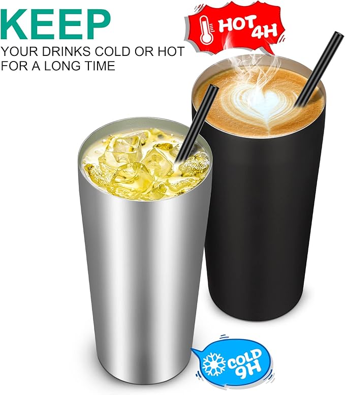 VEGOND 20oz Tumbler Bulk with Lid and Straw 1 Pack, Stainless Steel Vacuum Insulated Tumbler, Double Wall Coffee Cup Travel Mug, Stainless Steel