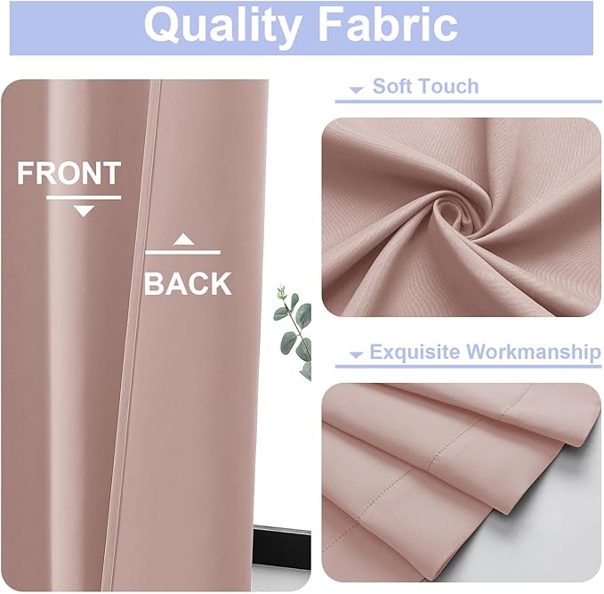Simplebrand Ava Blush Blackout Curtains for Bedroom 96 Inches Long 2 Panels, Solid Thermal Insulated, Energy Saving Nursery Window Treatment Curtains Blackout Drapes, W50 x L96 Inch, Blush