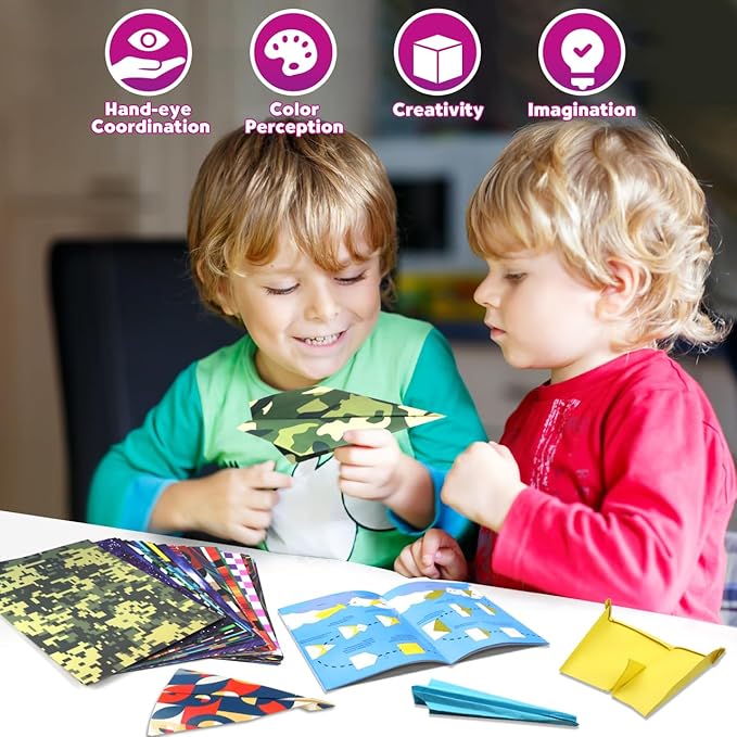 Pigipigi Kids Craft Origami Paper Kit for Kids Ages 5-8 8-12, with Guiding Book, 70 Sheets DIY Art and Crafts Supplies, Colorful Folding Papers Set Projects Gifts Activity for Boy Girl Toys(Plane)