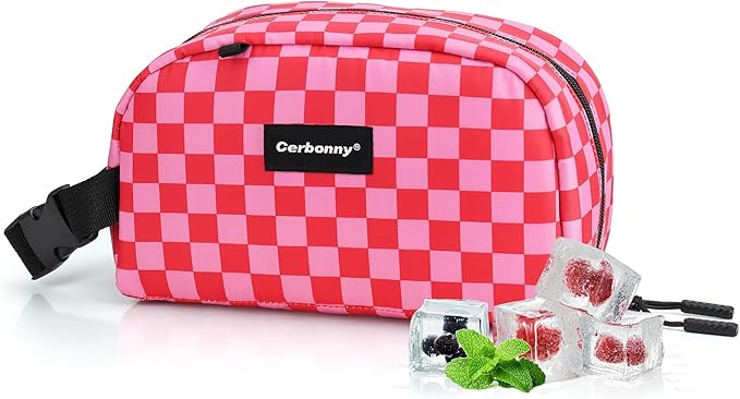 Cerbonny Small Cooler Bag Freezable Lunch Bag for Work School Travel, Leak-proof, Insulated, Waterproof, Portable, Pink Checkerboard, 2.5L