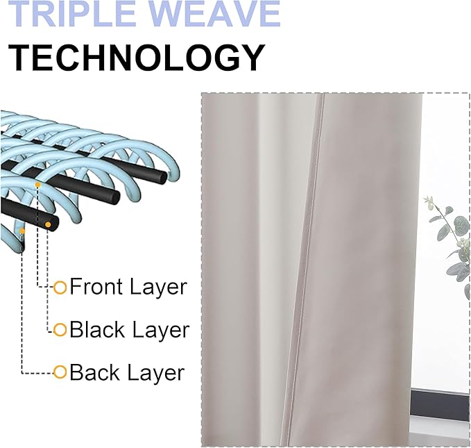 Simplebrand Ava Natural Extra Long 10ft Curtains for Patio 120 Inches Long 2 Panels Set, Room Darkening Solid Thermal Insulated Energy Saving Rod Pocket Window Treatment Curtains Drapes, 50 Wx120 L