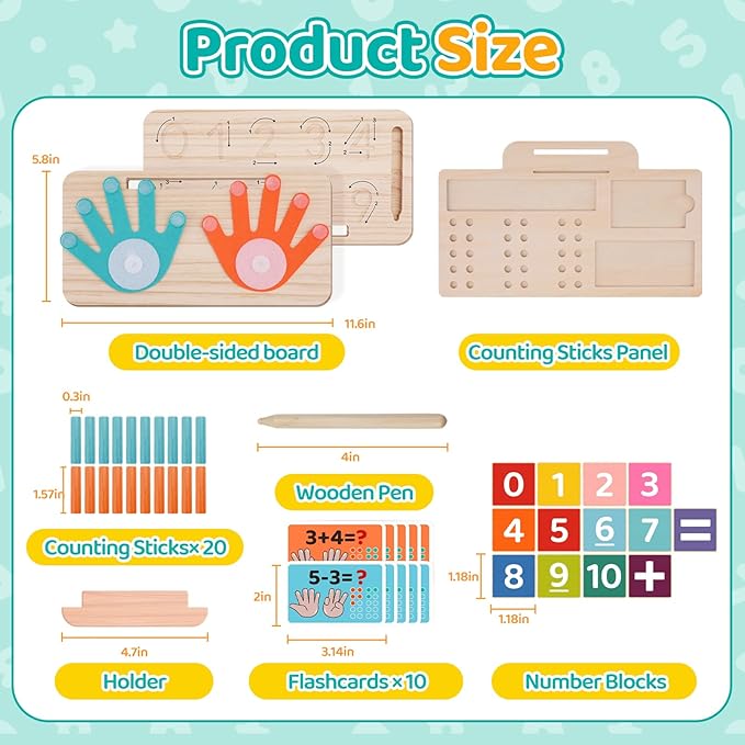 Montessori Math Learning Toy – Number Blocks, Counting Sticks, Tracing Board & Finger Counting, Educational Preschool STEM Sensory Toys for Toddlers, Birthday Gift for 2 3 4 5 Year Old Boys Girls Kids