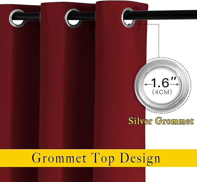NICETOWN Blackout Patio Curtains for Windows 84 inch Length - Solid Thermal Insulated Grommet Light Reducing Panels Window Treatment for Living Room (Burgundy Red, 2 Panels = 160" Wide)