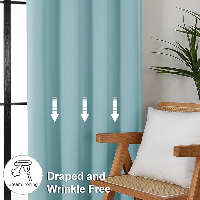 Simplebrand Ava Aqua Blackout Curtains for Bedroom 84 Inch Length 2 Panels Set, Solid Thermal Insulated Privacy Living Room Window Treatment Curtains Blackout Drapes, W50 x L84 Inch, Aqua