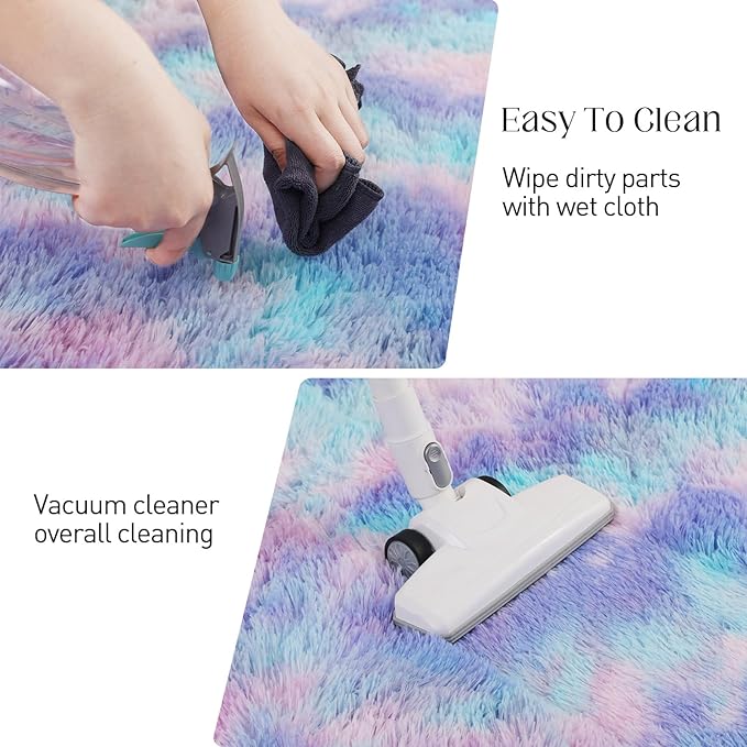 Rainbow Rug for Girls Room, 5x7 Fluffy Area Rugs for Bedroom, Colorful Kids Rug Cute Anti-Skid Indoor Carpet for Nursery, Living Room, Playroom, Home Decor