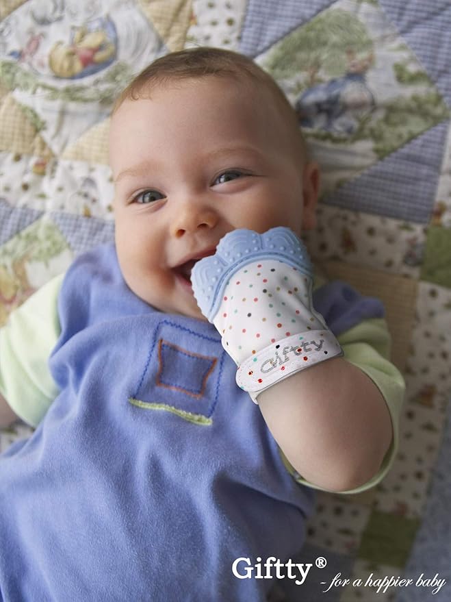 Giftty Baby Teething Mitten, Self-Soothing Teether Glove, Pain Relief Silicone Mitt, Double Breathable, Stay on Baby's Hand, Unisex for Babies 3-12 Months(2 Pink Mittens)