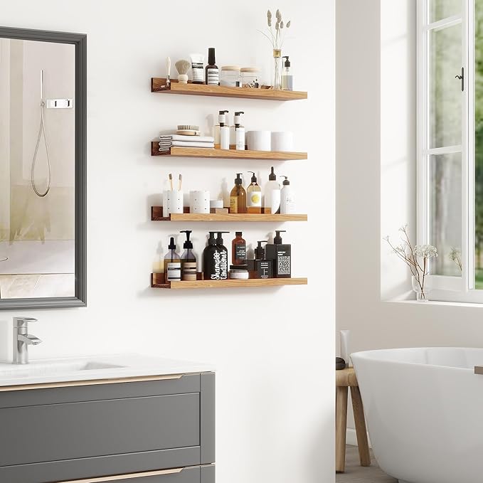 Picture Ledge Shelf - 24 Inches Floating Shelves Set of 2 - Rustic Elm Wood Ledge Shelves for Toys Storage, Kids Bookshelf Wall Mounted for Bedroom, Living Room, Kitchen - 24 Inches - Natural Color