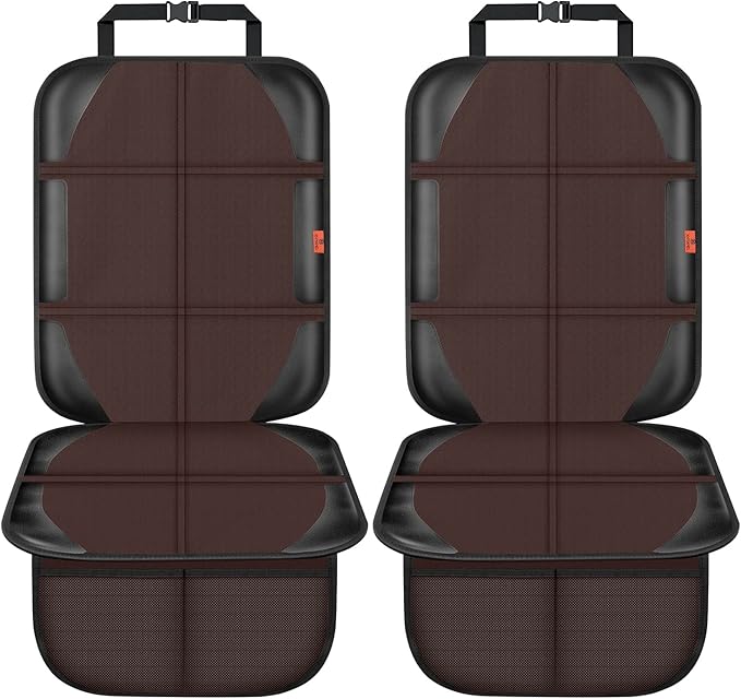 Car Seat Protector,2 Pack Automotive Seat Protectors Baby Carseat Pad Waterproof & Durable 600D Fabric for Child Baby Car Seat Mat Vehicle Pet Cover 2 Storage Pockets (Brown)