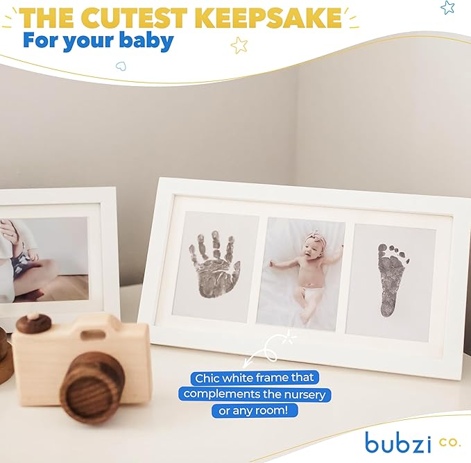 Bubzi Co Baby Handprint Kit & Footprint Photo Frame for Newborn Girls and Boys, Unique Baby Shower Gifts Set for Registry, Memorable Keepsake Decorations for Room Wall or Nursery Decor (White)