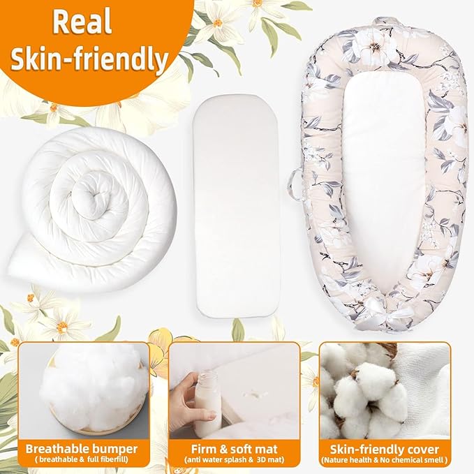 Baby Lounger | Organic Cotton Infant Lounger | Reversible, Adjustable & Portable Floor Lounger | Soft, Breathable, Washable Cover