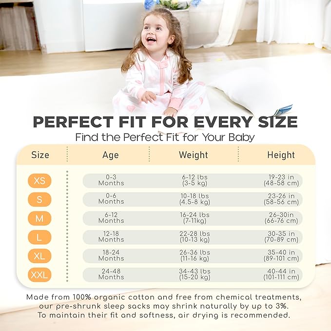 Mama Cheetah Baby Sleep Sack with Sleeves, 0.5 TOG Organic Cotton Wearable Blanket and Two-Way Zipper, Swaddle Transition Long Sleeve Sleeping Bag for Newborn Infant Toddler, 18-24 Months