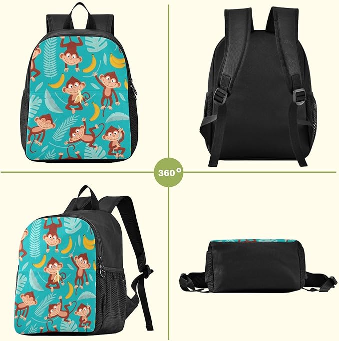 Monkey Banana Toddler Backpack Waterproof Mini Backpack Boys/Girls Cute Small Backpack Kindergarten Pre School Bags (M