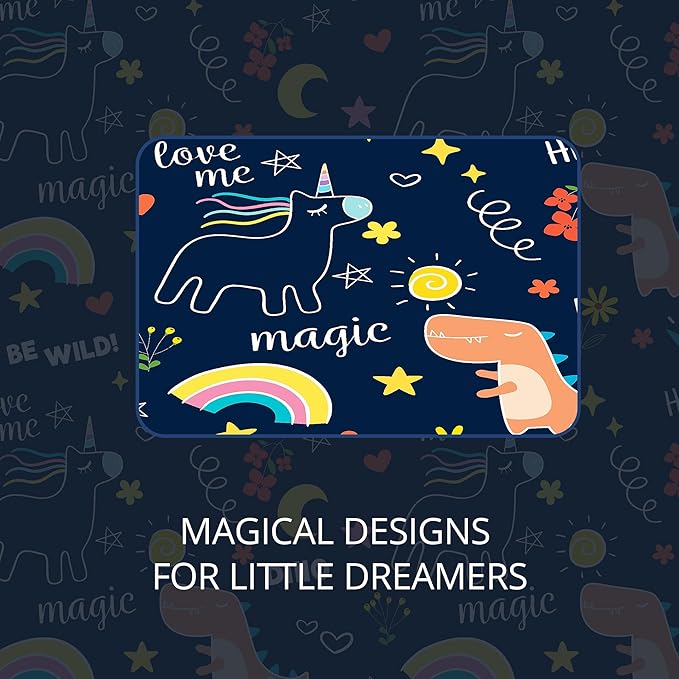 100% Blackout Curtains for Kids - Adorable Dinosaur & Unicorn Pattern, 2Panels, Each W52xL84, Thermal Insulated Noise-Reducing Drapes for Nursery, Bedroom, Playroom - Fun & Colorful Design