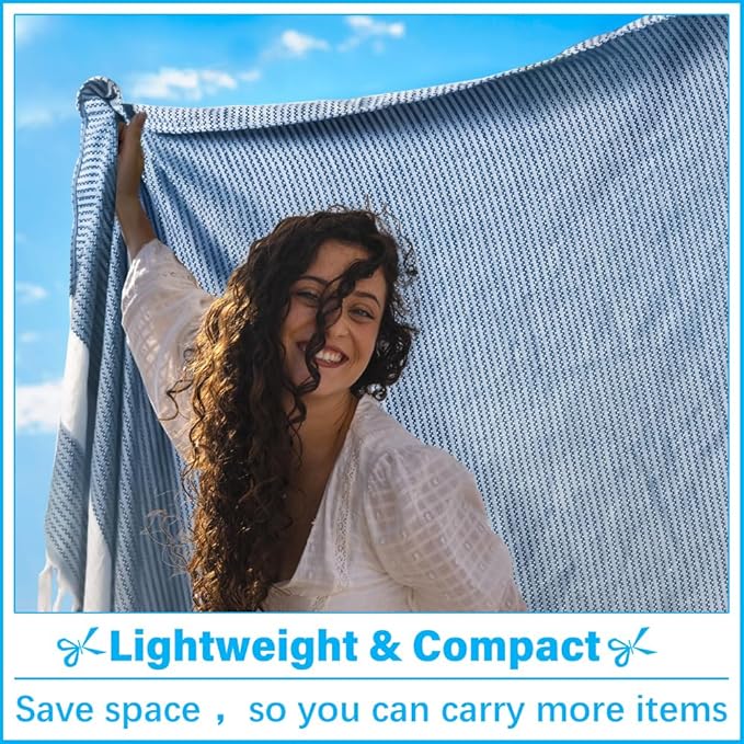 Oversized Turkish Beach Towel Blanket XXL Cotton Sandproof Towels Boho Woven Extra Large Big Sand Free Giant Throw Thick Blankets Huge Quilt XL Picnic Camping Necessities Cloud For Adult Gifts Blue