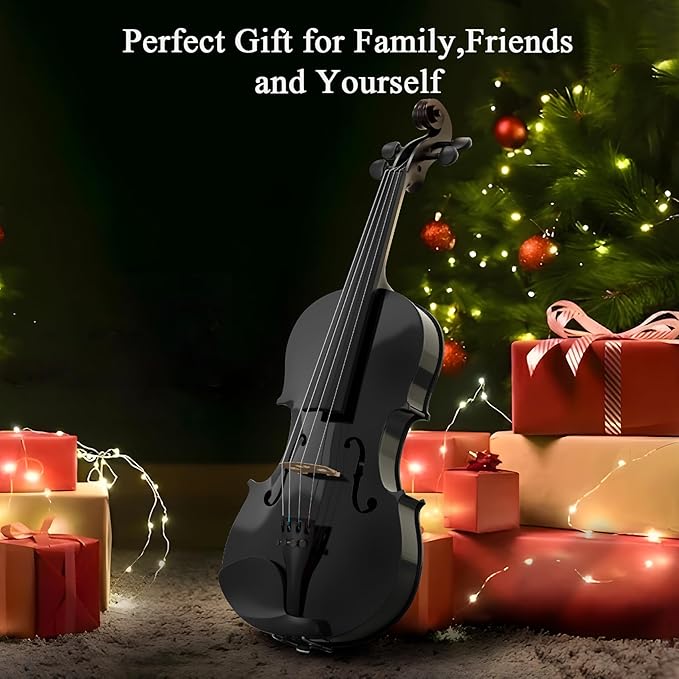 4/4 Beginner Violin Kit for Adults, Complete Full Size Violin Set with Portable Case, Bow, Rosin, Black