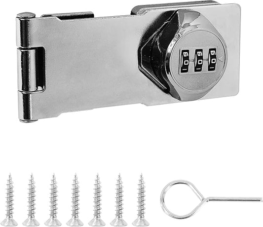 Password Rotary Hasp Locks,Silver 1 Pack Cabinet Locks with Combination,Keyless Security Latch for Sliding Barn Door, Gate, Small Door, Closet, Drawers