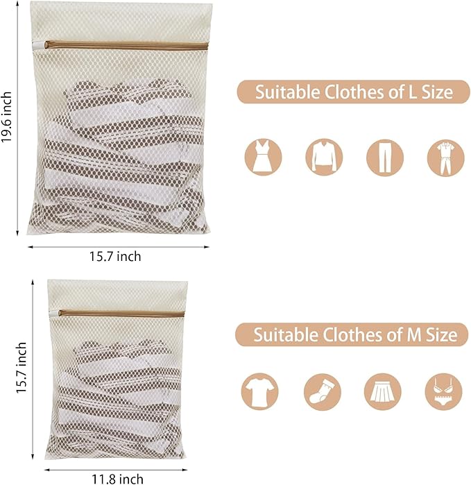 6 Pack Laundry Bag, Durable Honeycomb Mesh Laundry Bags Suitable for Delicate Clothes Washing (3 Large, 3 Medium) Beige