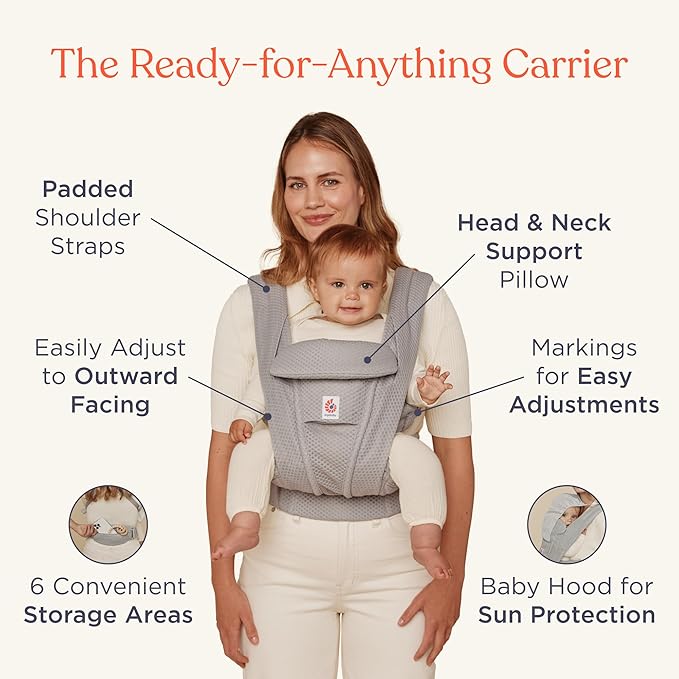 Ergobaby Omni Deluxe Baby Carrier Newborn to Toddler - Breathable Baby Carriers for Summer - All-Position Carrier with Enhanced Lumbar Support & Airflow (7-45 Pounds), Mesh, Onyx Black