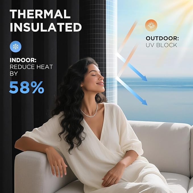 Joydeco Blackout Curtains for Bedroom, Black Out Curtains 108 Inch Long, Room Darkening Noise Reducing Wrinkle-Free Drapes, Black Curtains with Rod Pocket Back Tab 2 Panels (W52 x L108 Inch)