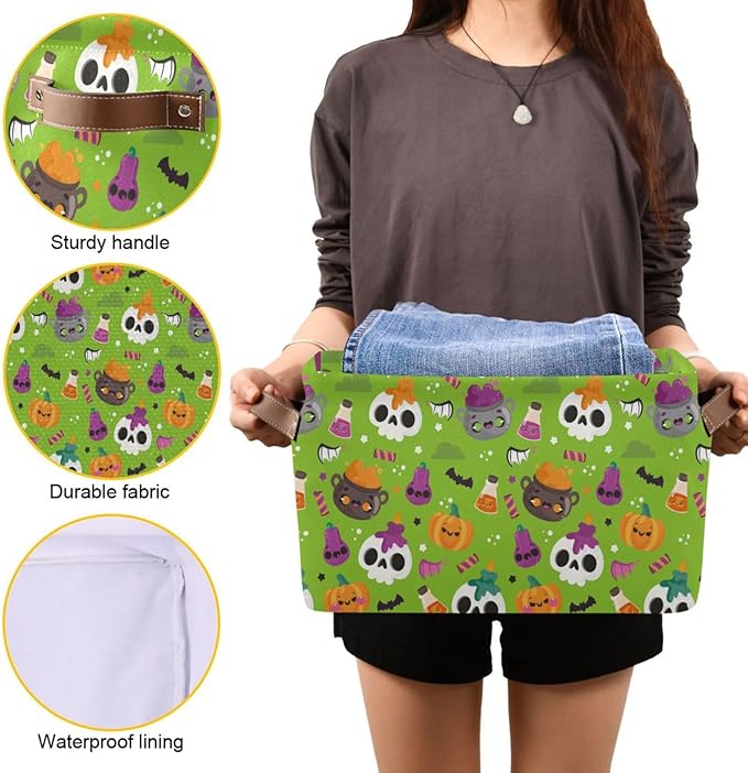 Storage Basket Bin Halloween Horror Pumpkin Organizer Basket Collapsible Shelf Basket Cube with handle for Nursery Bedroom Bathroom