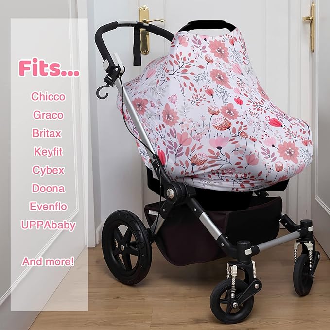 Rquite All-in-1 Car Seat Cover Baby, Carseat Covers for Girl Boy, Stretchy Soft Infant Car Seat Cover, Multi-use Baby Carrier Cover, Car Seat Canopy, Stroller Sun Shade, Nursing Breastfeeding Cover