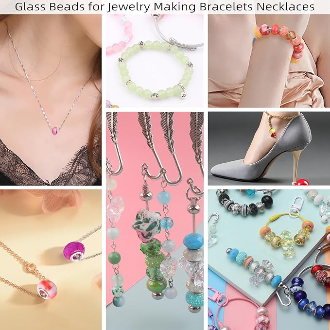 Kingshine 630pcs Beads Making Kit - European 8mm Round Glass Beads with Charms for DIY Bracelet Necklace Earring Jewelry (Blue)