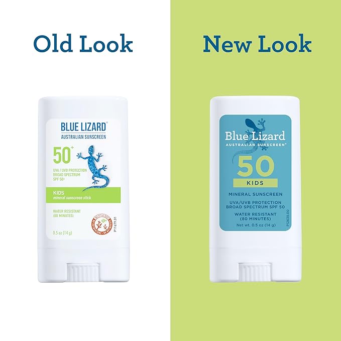 BLUE LIZARD Mineral Sunscreen Stick with Zinc Oxide SPF 50+ Water Resistant UVA/UVB Protection Easy to Apply Fragrance Free, Kids, Unscented, 0.5 oz