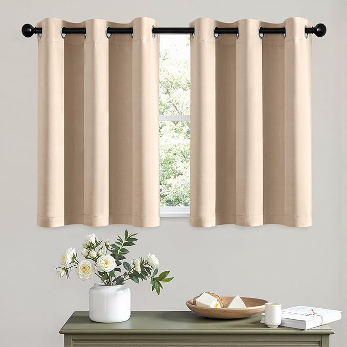 MIULEE Short Curtains for Windows - Beige Blackout Half Window Curtains Thermal Insulated Privacy Drapes for Kitchen Bedroom Bathroom Grommet Top Small Basement Tiers W40 x L36 Inch 2 Panels
