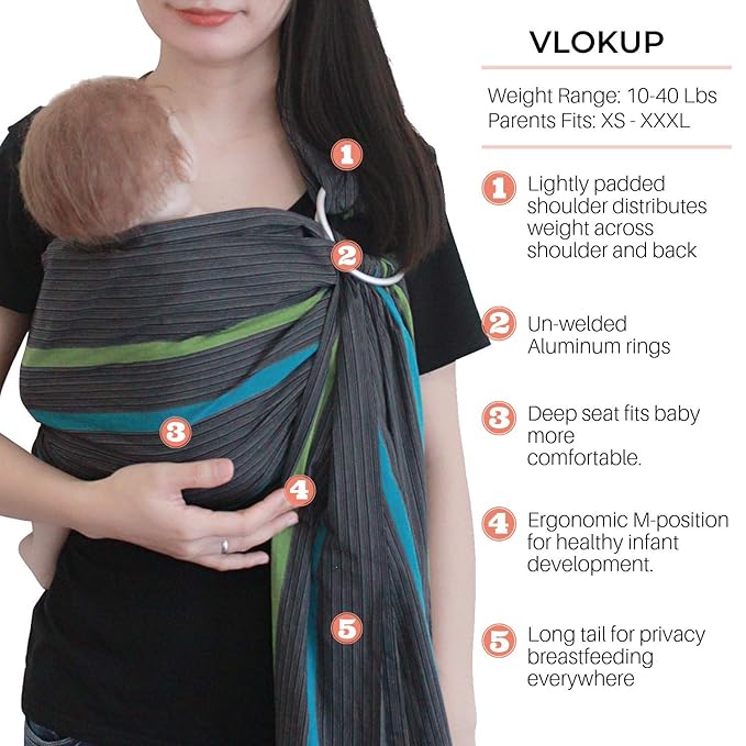 Ring Sling Baby Carrier, Soft Cotton Baby Sling Carrier Newborn to Toddler, Baby Wrap Carrier for Plus Size Parents, Perfect Shower Gift, Black