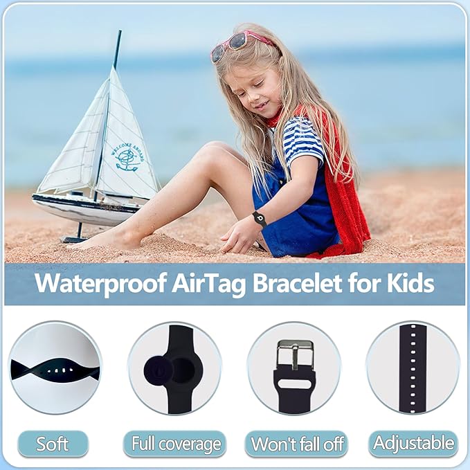 Waterproof Bracelet for AirTag Kids, Personalized Initial Letter Hidden Holder Compatible with Air Tag, Silicone Case for Airtag Adjustable Anti-Lost GPS Tracker for Toddler Child Elder, Q