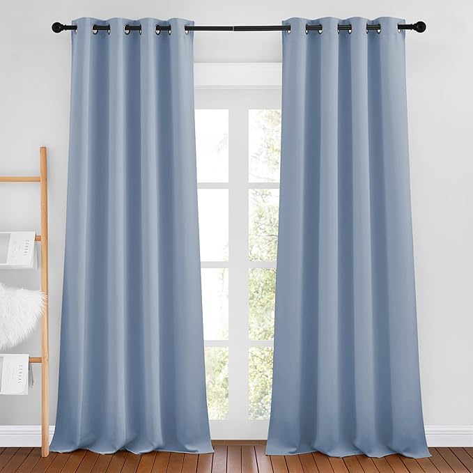 NICETOWN Bedroom Blackout Curtains 90 inches Long 2 Panels Set - Room Darkening Energy Saving Thermal Insulated Grommet Window Treatments Draperies for Living Room (Vintage Blue, W46 x L90)