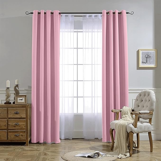 NICETOWN Crystal Pink Blackout Curtains for Living Room, Window Treatment Thermal Insulated Room Darkening Grommet Drapes Sound Dampening for Bedroom, 2 Panels, W37 x L72