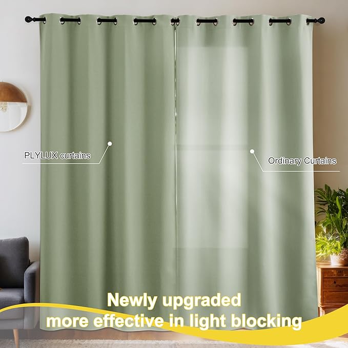 NICETOWN 100% Blackout Curtains for Bedroom - Grommet Privacy Window Treatment Drapery for Hotel & Rental Hous, Thermal Insulated Plylux Curtains for Living Room, 1 Pair, 52" W x 95" L, Olive Green