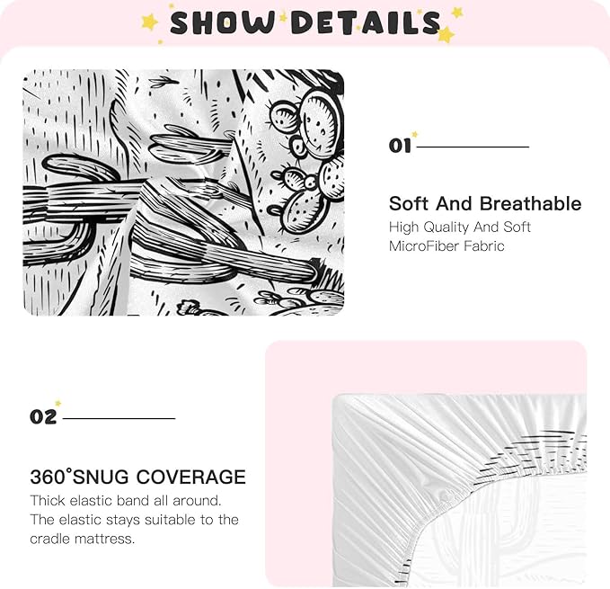 Western Desert Landscape Crib Sheets for Boys and Girls, Fitted Baby Crib Sheets Soft and Breathable Mini Crib Sheets 52 X 28 X 9 Inches