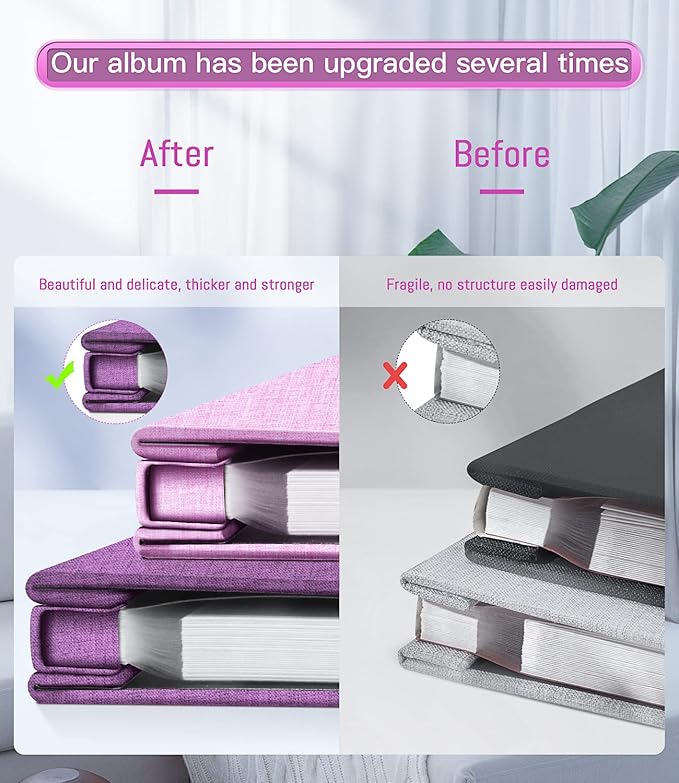 popotop Photo Album Self Adhesive with Picture Display Window,60 Pages DIY Scrapbooking Supplies Kit for 4x6 10x12 Picture,Linen Cover Memory Book for Baby Wedding, with Scraper and Metallic Pen