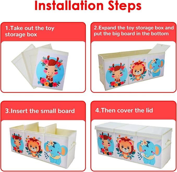 Toy Box Chest for Kids, Collapsible Oxford Toy Storage Box with Handles Mesh Pockets, Extra Large Sturdy Waterproof Organiser for Bedroom Playroom, 37.7×12.5×15.7 Inch (Cute Animal)