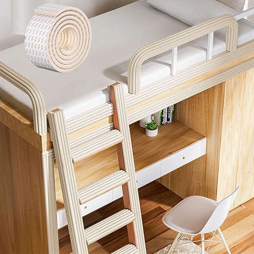 Bunk Bed Ladder Pads,Traction Treads for Stair Steps,Soft Extra-Wide Edge Protector,Self-Adhesive Bunk Bed Ladder Cover Foam Padding,Furniture 16.5 Ft Rice White