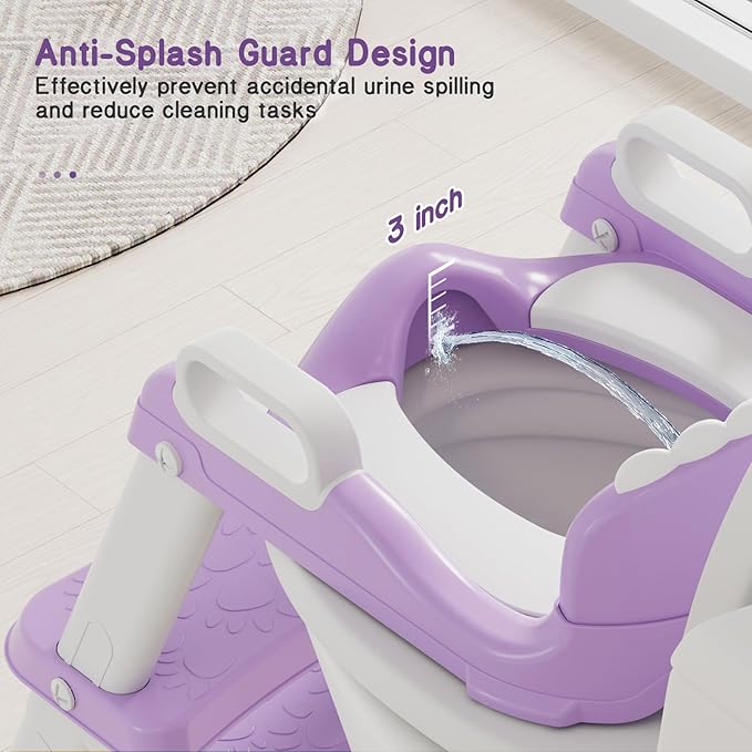 Potty Training Seat, Toddler Toilet Seat for Kids Boys Girls, 2 in 1 Potty Training Toilet for Kids, Splash Guard Anti-Slip Pad Step Stool, Adjust High Potty Chair for Toddler Kid Boys Girls