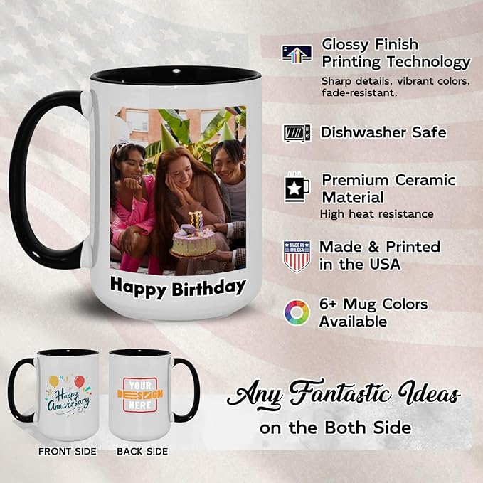 Ship Next Day Custom Mug Design Your Own Photo Text Personalized Picture Gifts for Women Men Customized Gifts Idea Personalized Coffee Mugs 15oz Black Handle