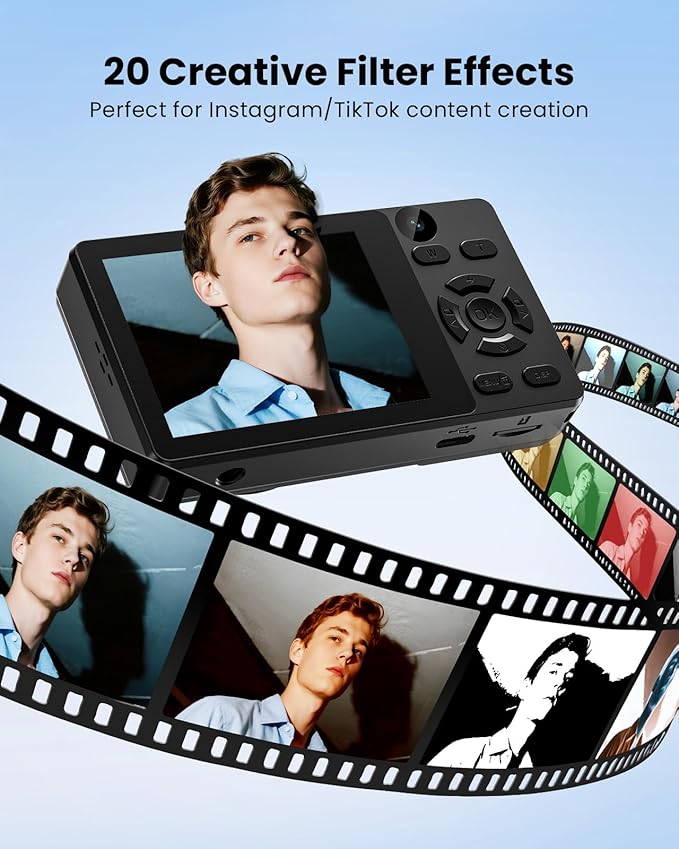 Digital Camera with Front Rear Lens, Autofocus 64MP 4K Camera for Photography with 32GB Card, Portable Compact Point and Shoot Camera for Teens Adult Beginner with Metal Shell, 2000mAh Battery