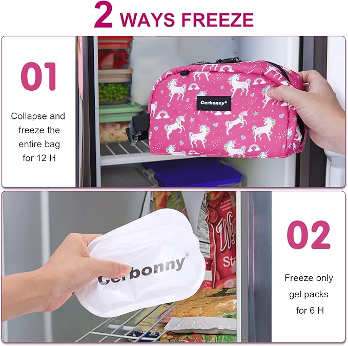 Cerbonny Small Cooler Bags: Freezable, Insulated Lunch Bags for Work/School Travel - fits Yogurt | 3+(Unicorn)