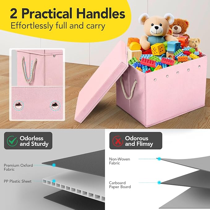 Kids Toy Box Chest Storage with Lid and Big Play Mat for Boys and Girls,Collapsible Fabric Toy Building Bricks Storage Container Organizer Bin with Rug for Playroom and Nursery Organization