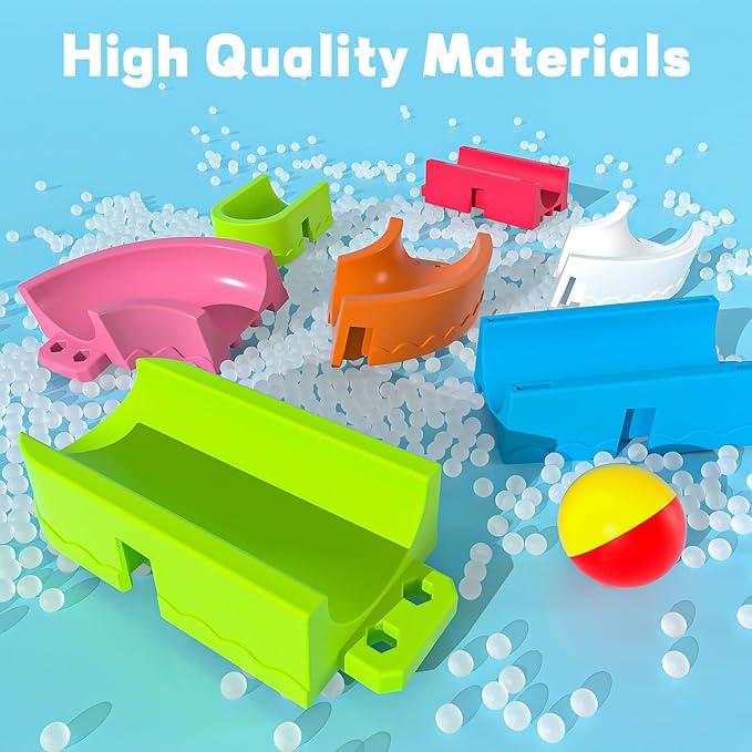 Baby Bath Toys for Toddler 1-3 3-5, Bathtub Shower Building Duck Toy, 43 PCS Slide Blocks Marble Run Toys for Kids 1 2 3 4 5 Years Old Toddler Boys and Girls