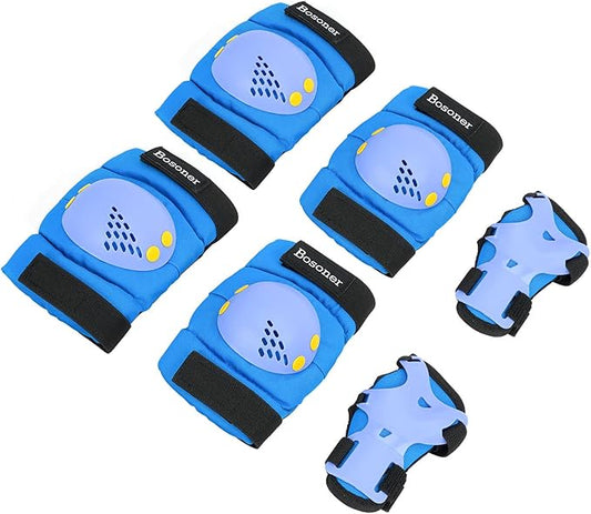 BOSONER Kids/Youth Knee Pads Elbow Pads Wrist Guards Set for 3-15 Years, Child Protective Gear Set for Roller Skates, Cycling, BMX Bike, Skateboard, Inline Skating, Scooter Riding Sports…