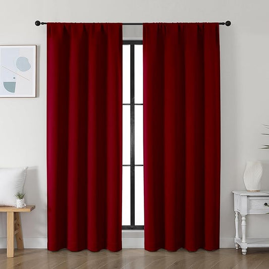 Simplebrand Ava Red Blackout Curtains for Bedroom 72 Inch Length 2 Panels Set, Privacy Thermal Insulated Rod Pocket Door Window Curtains for Patio French Door Front Door, W40 x L72 Inch, Red