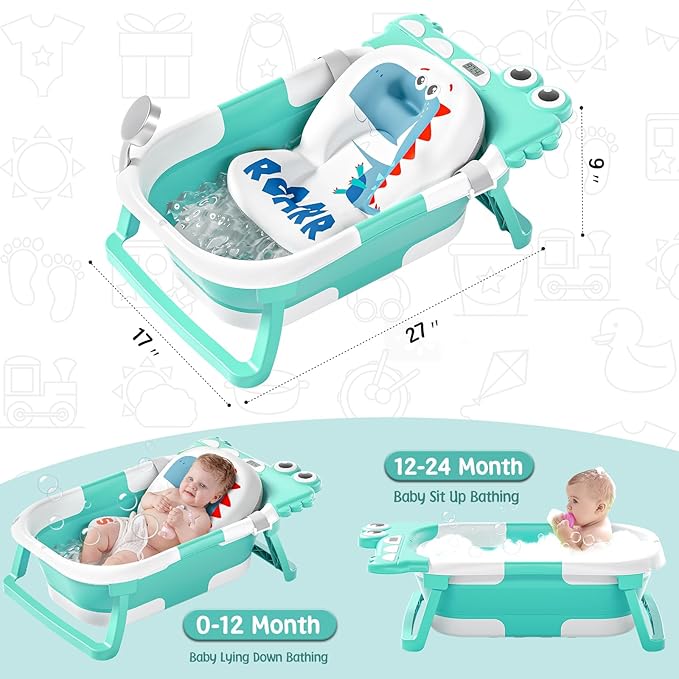 TPN Collapsible Baby Bathtub, Baby Bath Tub with Soft Cushion & Real-Time Thermometer, Baby Bathtub Infant to Toddler Tub (0-36 Months), Portable Newborn Travel Bath tub
