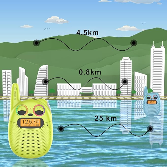 Qniglo Kids Walkie Talkies Rechargeable, Gifts for 3-12 Year Old Girls & Boys, Walkie Talkies with FM Radio, Adventure Camping Games, Best Christmas & Birthday Toys - 3 Pack