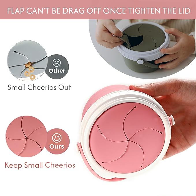 No Spill Silicone Toddler Snack Containers, Detachable Silicone Flap for Filling&Cleaning, Crumb-Free Hard Plastic Screw Travel Lid, Ultra-Soft for Baby Kids Hand In-Out, Snack Cup Holder 12 oz