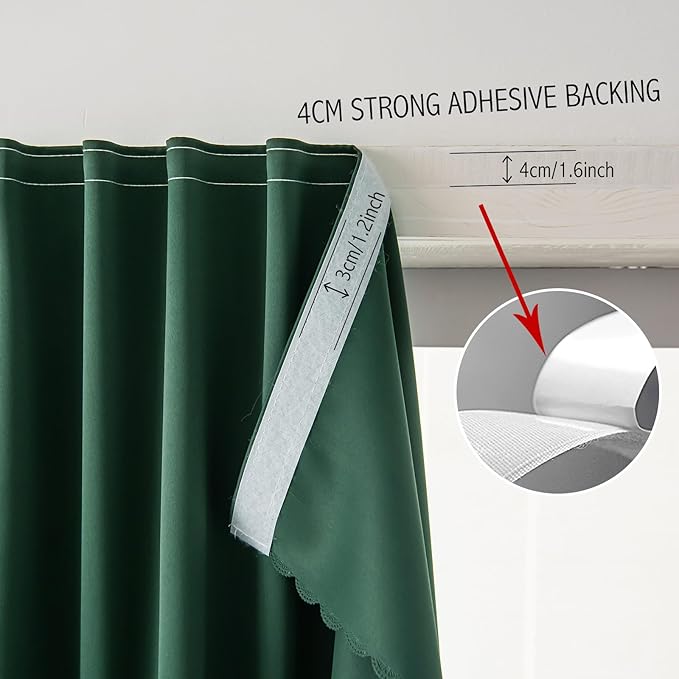 Blackout Curtains for Bedroom Stick On Curtains Window Shades Pull Down Blackout Window Cover No Drillng Self Adhesive Curtains No Rod Small Curtain, 35" W X 71" L, Dark Green, 1 Panel